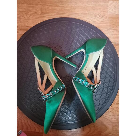 EUGENE RICONNEAUS GREEN SATIN/LEATHER STUDDED LEAF heels shoes ART Size 38 $1260 - Picture 9 of 14